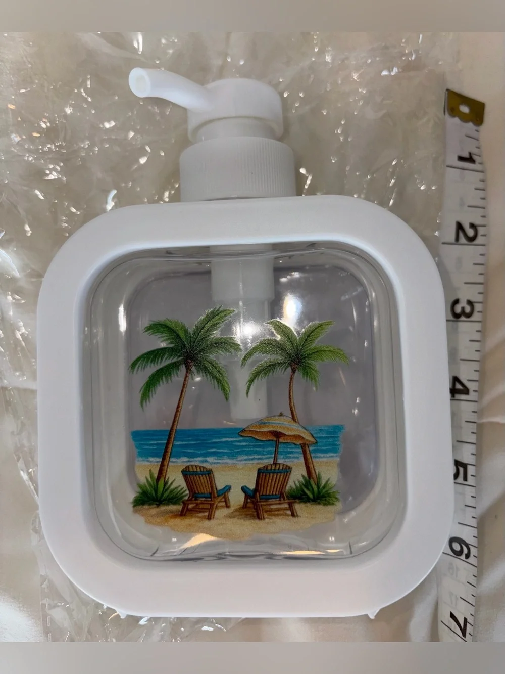 Clear Square Pump Bottle with Beach Graphic - White Pump